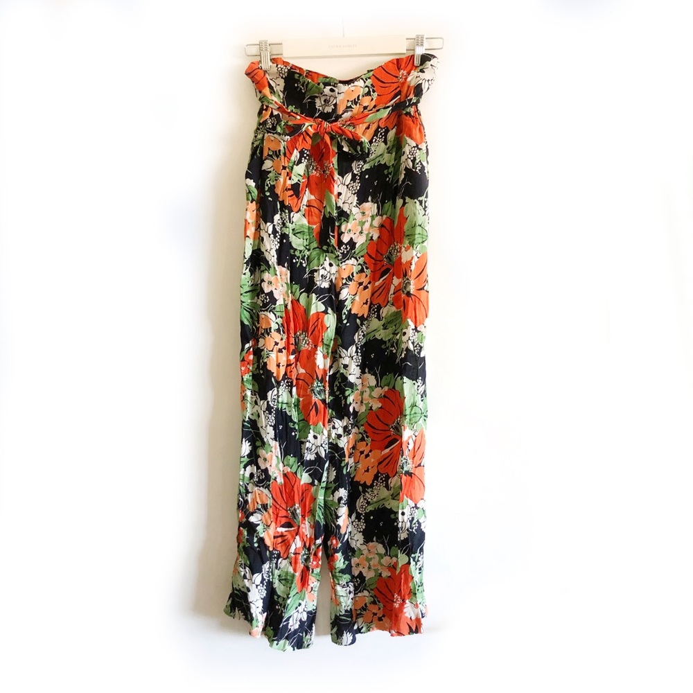Zara High-Paperbag-Waist Wide-leg Floral Pants